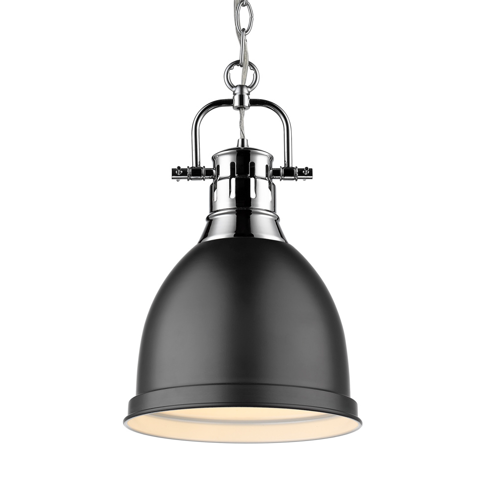 Yep by Golden Lighting Duncan 1-light 9in Chain Hung Pendant in Chrome and Matte Black shade